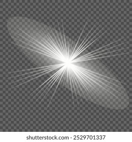 Luz blanca brillante. Hermosa estrella Luz de los rayos. Un sol con reflejos. Una estrella brillante y hermosa. Una luz solar.