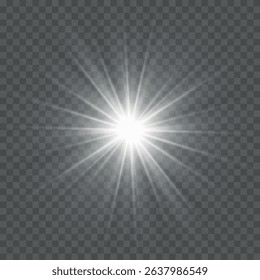 White glowing light. Beautiful star Light from the rays. Sun with lens flare. Bright beautiful star. Sunlight.