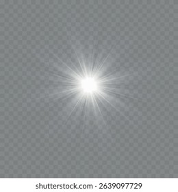 White glowing light. Beautiful star Light from the rays. Sun with lens flare. Bright beautiful star. Sunlight.