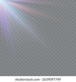 White glowing light. Beautiful star Light from the rays. Sun with lens flare. Bright beautiful star. Sunlight.