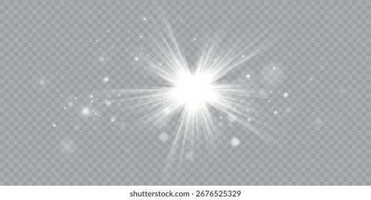 Luz branca brilhante. Lindo estrela Luz dos raios. Sol com clarão de lente. Uma bela e brilhante estrela. Luz do sol.