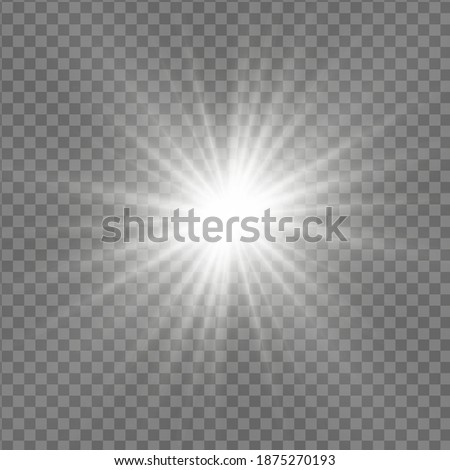 White glowing light. Beautiful star Light from the rays. Sun with lens flare. Bright beautiful star. Sunlight.