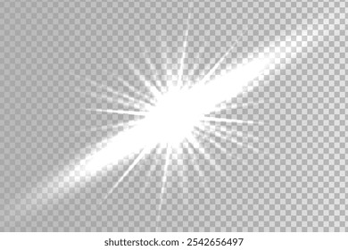 White glowing light. Beautiful starlight from the rays. Sun with lens flare. Bright beautiful star. Sunlight.
