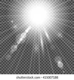 White glowing light burst with bokeh effect. Vector EPS 10.