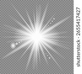 White glowing light burst explosion with transparent. Vector illustration for cool effect decoration with ray sparkles. Bright star. Transparent shine gradient glitter, bright flare. Glare texture.