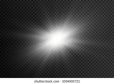 White glowing light burst explosion with transparent. Vector illustration for cool effect decoration with ray sparkles. Bright star. Transparent shine gradient glitter, bright flare. Glare texture.