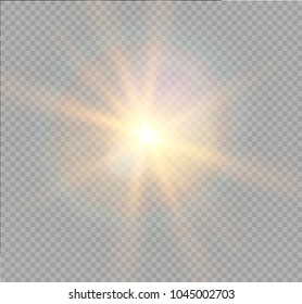 White glowing light burst explosion on transparent background. Vector illustration light effect decoration with ray. Bright star. Translucent shine sun, bright flare.Center vibrant flash.star and sun
