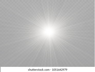 White glowing light burst explosion on transparent background. Vector illustration light effect decoration with ray. Bright star. Translucent shine sun, bright flare. Center vibrant flash.