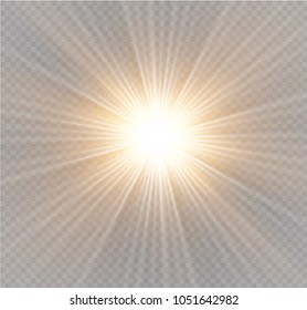 White glowing light burst explosion on transparent background. Vector illustration light effect decoration with ray. Bright star. Translucent shine sun, bright flare. Center vibrant flash.