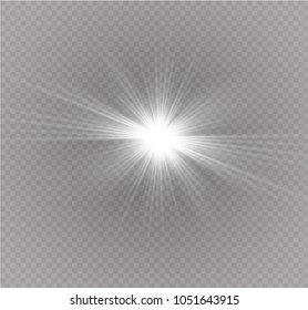White glowing light burst explosion on transparent background. Vector illustration light effect decoration with ray. Bright star. Translucent shine sun, bright flare. Center vibrant flash.