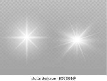 Explosion eines weißen leuchtenden Lichts auf transparentem Hintergrund. Vektorgrafik Lichteffekt Dekoration mit Strahl. Heller Stern. Durchscheinende Sonne, helle Flamme. Zentriert lebendigen Blitz.