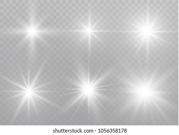 White glowing light burst explosion on transparent background. Vector illustration light effect decoration with ray. Bright star. Translucent shine sun, bright flare. Center vibrant flash.