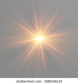 White glowing light burst explosion on transparent background. Vector illustration light effect decoration with ray. Bright star. Translucent shine sun, bright flare. Center vibrant flash.
