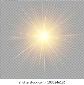 White glowing light burst explosion on transparent background. Vector illustration light effect decoration with ray. Bright star. Translucent shine sun, bright flare. Center vibrant flash.
