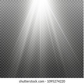 White glowing light burst explosion on transparent background. Vector illustration light effect decoration with ray. Bright star. Translucent shine sun, bright flare. Center vibrant flash
