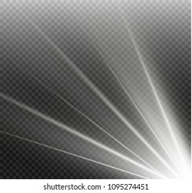 White glowing light burst explosion on transparent background. Vector illustration light effect decoration with ray. Bright star. Translucent shine sun, bright flare. Center vibrant flash