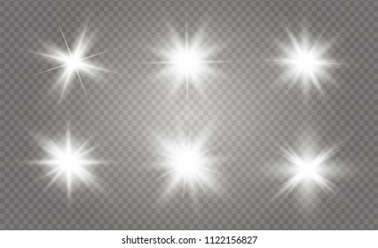 White glowing light burst explosion with transparent. Vector illustration for cool effect decoration with ray sparkles. Bright star. Transparent shine gradient glitter, bright flare. Glare texture.
