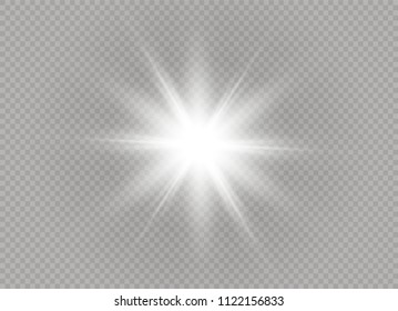 White glowing light burst explosion with transparent. Vector illustration for cool effect decoration with ray sparkles. Bright star. Transparent shine gradient glitter, bright flare. Glare texture.
