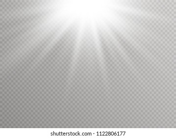 White glowing light burst explosion with transparent. Vector illustration for cool effect decoration with ray sparkles. Bright star. Transparent shine gradient glitter, bright flare. Glare texture.