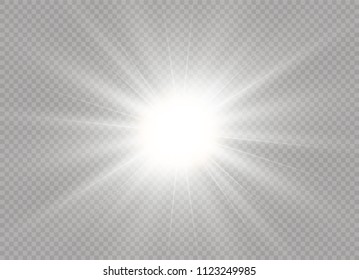 White glowing light burst explosion with transparent. Vector illustration for cool effect decoration with ray sparkles. Bright star. Transparent shine gradient glitter, bright flare. Glare texture.