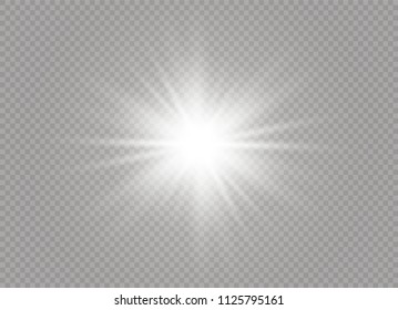 White glowing light burst explosion with transparent. Vector illustration for cool effect decoration with ray sparkles. Bright star. Transparent shine gradient glitter, bright flare. Glare texture.