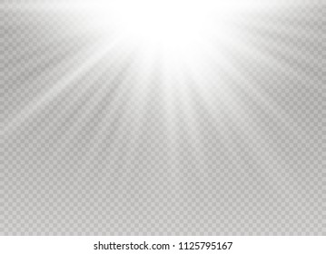White glowing light burst explosion with transparent. Vector illustration for cool effect decoration with ray sparkles. Bright star. Transparent shine gradient glitter, bright flare. Glare texture.