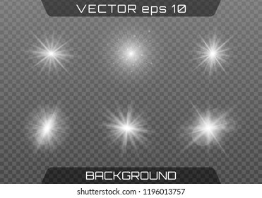 White glowing light burst explosion with transparent. Vector illustration for cool effect decoration with ray sparkles. Bright star. Transparent shine gradient glitter, bright flare. Glare texture.