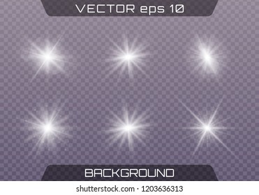 White glowing light burst explosion with transparent. Vector illustration for cool effect decoration with ray sparkles. Bright star. Transparent shine gradient glitter, bright flare. Glare texture.