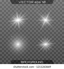 White glowing light burst explosion with transparent. Vector illustration for cool effect decoration with ray sparkles. Bright star. Transparent shine gradient glitter, bright flare. Glare texture.