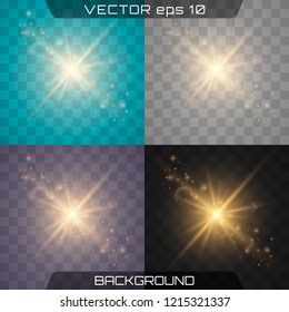 White glowing light burst explosion with transparent. Vector illustration for cool effect decoration with ray sparkles. Bright star. Transparent shine gradient glitter, bright flare. Glare texture.