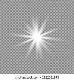 White glowing light burst explosion with transparent. Vector illustration for cool effect decoration.