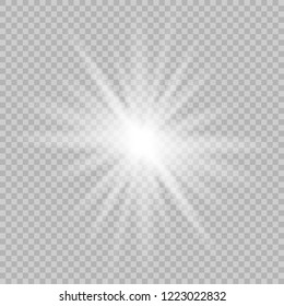 White glowing light burst explosion with transparent.Bright star. Transparent shine gradient glitter, bright flare. Glare texture. Vector illustration.