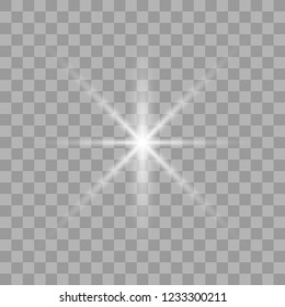 White glowing light burst explosion with transparent. Vector illustration for cool effect decoration with ray sparkles. Bright star. Transparent shine gradient glitter, bright flare. Glare texture.