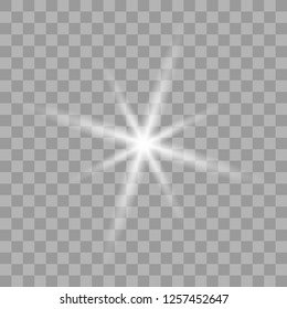 White glowing light burst explosion with transparent. Vector illustration for cool effect decoration with ray sparkles. Bright star. Transparent shine gradient glitter, bright flare.