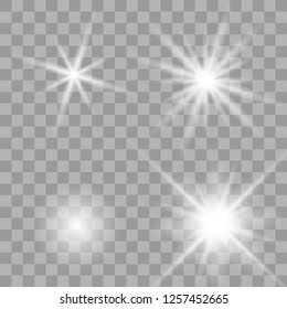 White glowing light burst explosion with transparent. Vector illustration for cool effect decoration with ray sparkles. Bright star. Transparent shine gradient glitter, bright flare.