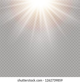 White glowing light burst explosion on transparent background. Vector illustration light effect decoration with ray. Bright star. Translucent shine sun, bright flare. Center vibrant flash