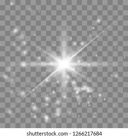 White glowing light burst explosion with transparent. Vector illustration for cool effect decoration with ray sparkles. Bright star. Transparent shine gradient glitter, bright flare. - Vector