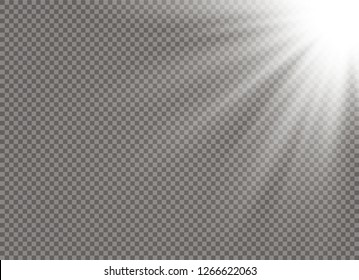 White glowing light burst explosion on transparent background. Vector illustration light effect decoration with ray. Bright star. Translucent shine sun, bright flare. Center vibrant flash