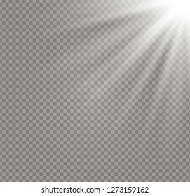 White glowing light burst explosion on transparent background. Vector illustration light effect decoration with ray. Bright star. Translucent shine sun, bright flare. Center vibrant flash