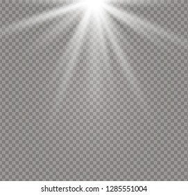 White glowing light burst explosion on transparent background. Vector illustration light effect decoration with ray. Bright star. Translucent shine sun, bright flare. Center vibrant flash