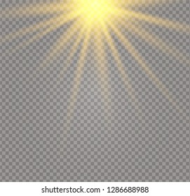 White glowing light burst explosion on transparent background. Vector illustration light effect decoration with ray. Bright star. Translucent shine sun, bright flare. Center vibrant flash