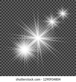 White glowing light burst explosion with transparent. Vector illustration for cool effect decoration with ray sparkles. Bright star. Transparent shine gradient glitter, bright flare. Glare texture