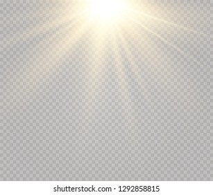 White glowing light burst explosion on transparent background. Vector illustration light effect decoration with ray. Bright star. Translucent shine sun, bright flare. Center vibrant flash