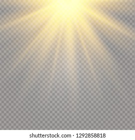 White glowing light burst explosion on transparent background. Vector illustration light effect decoration with ray. Bright star. Translucent shine sun, bright flare. Center vibrant flash