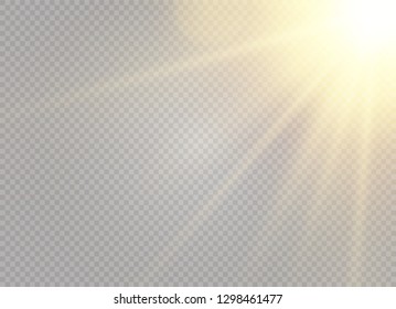 White glowing light burst explosion on transparent background. Vector illustration light effect decoration with ray. Bright star. Translucent shine sun, bright flare. Center vibrant flash