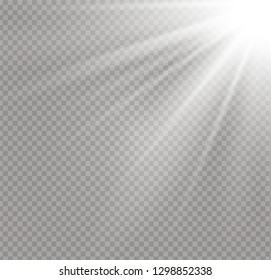 White glowing light burst explosion on transparent background. Vector illustration light effect decoration with ray. Bright star. Translucent shine sun, bright flare. Center vibrant flash