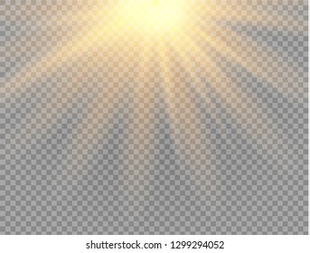 White glowing light burst explosion on transparent background. Vector illustration light effect decoration with ray. Bright star. Translucent shine sun, bright flare. Center vibrant flash
