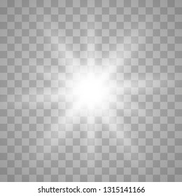 White glowing light burst explosion with transparent. Vector illustration for cool effect decoration with ray sparkles. Bright star. Transparent shine gradient glitter, bright flare. Glare texture. 