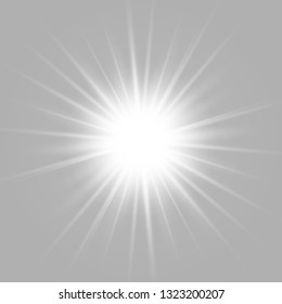 White glowing light burst explosion with transparent. Bright Star. Transparent shining sun, bright flash. Vector illustration  EPS10.