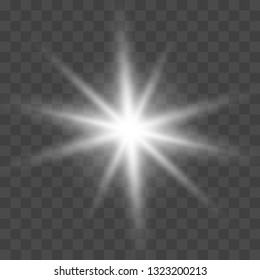 White glowing light burst explosion with transparent. Bright Star. Transparent shining sun, bright flash. Vector illustration  EPS10.